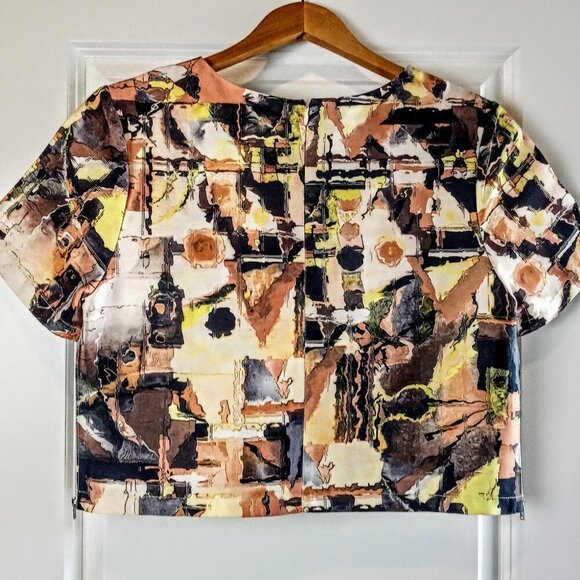 Blush Side Zip Detail Abstract Print SS Crop Top - Picture 2 of 7